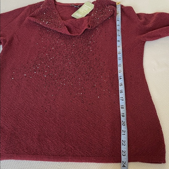 New Eileen Fisher Burgundy Merino Wool Draped Neck Glass Beaded Sweater Large - Picture 5 of 7